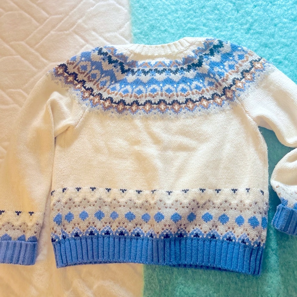 Lands End Nordic Cardigan Medium Blue and White - Picture 6 of 7